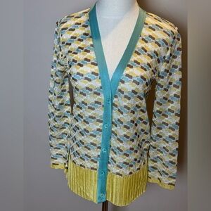 Missoni Blue and Yellow Geometric Cardigan Sweater - Size 8